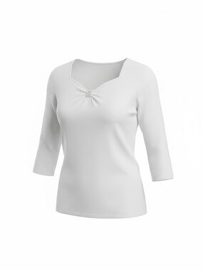 Vintage Pure White V-Neck Beaded Cotton Top - Size L/XL